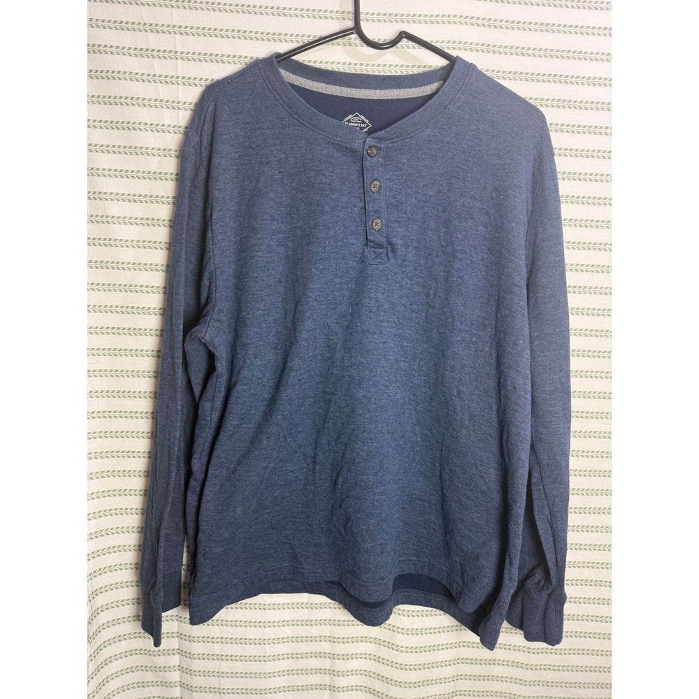 St. John's Bay Mens Henley Shirt Blue Super Soft Long Sleeve Casual Top Size XL